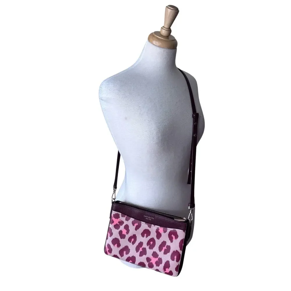 Kate Spade New York margaux leopard medium convertible crossbody bag Burgundy